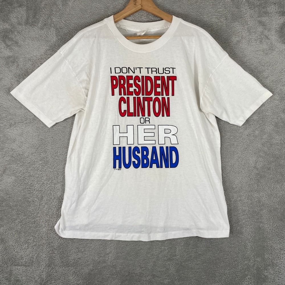 Vintage President Clinton Satire Shirt Mens XL White USA Made Single Stitch 90s